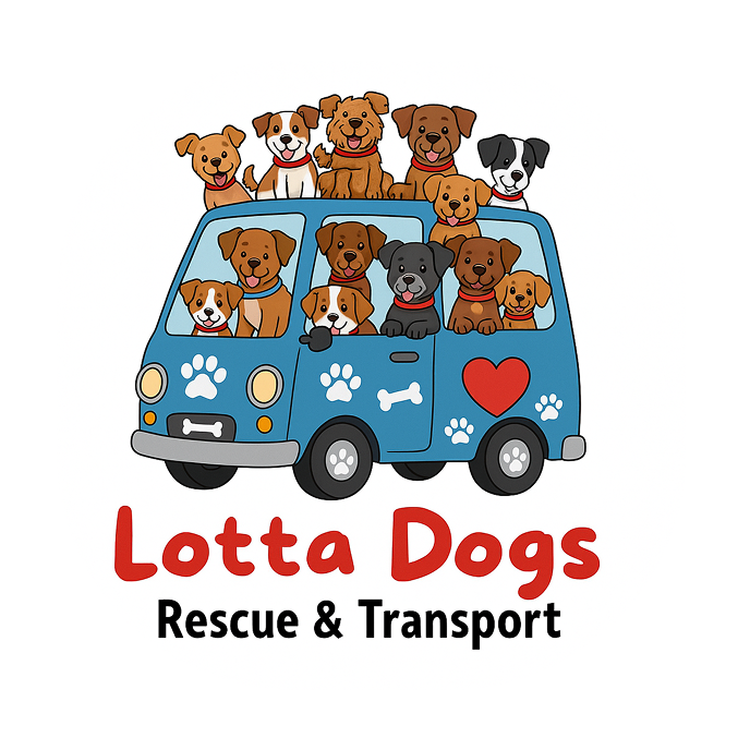 Cartoon dogs in a blue van logo.