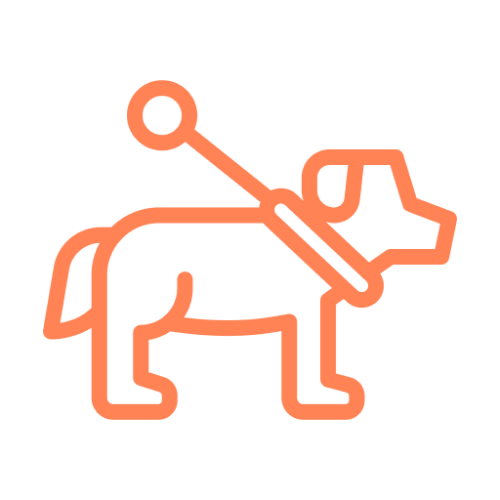 Minimalist orange icon of a dog with a key on its back.
