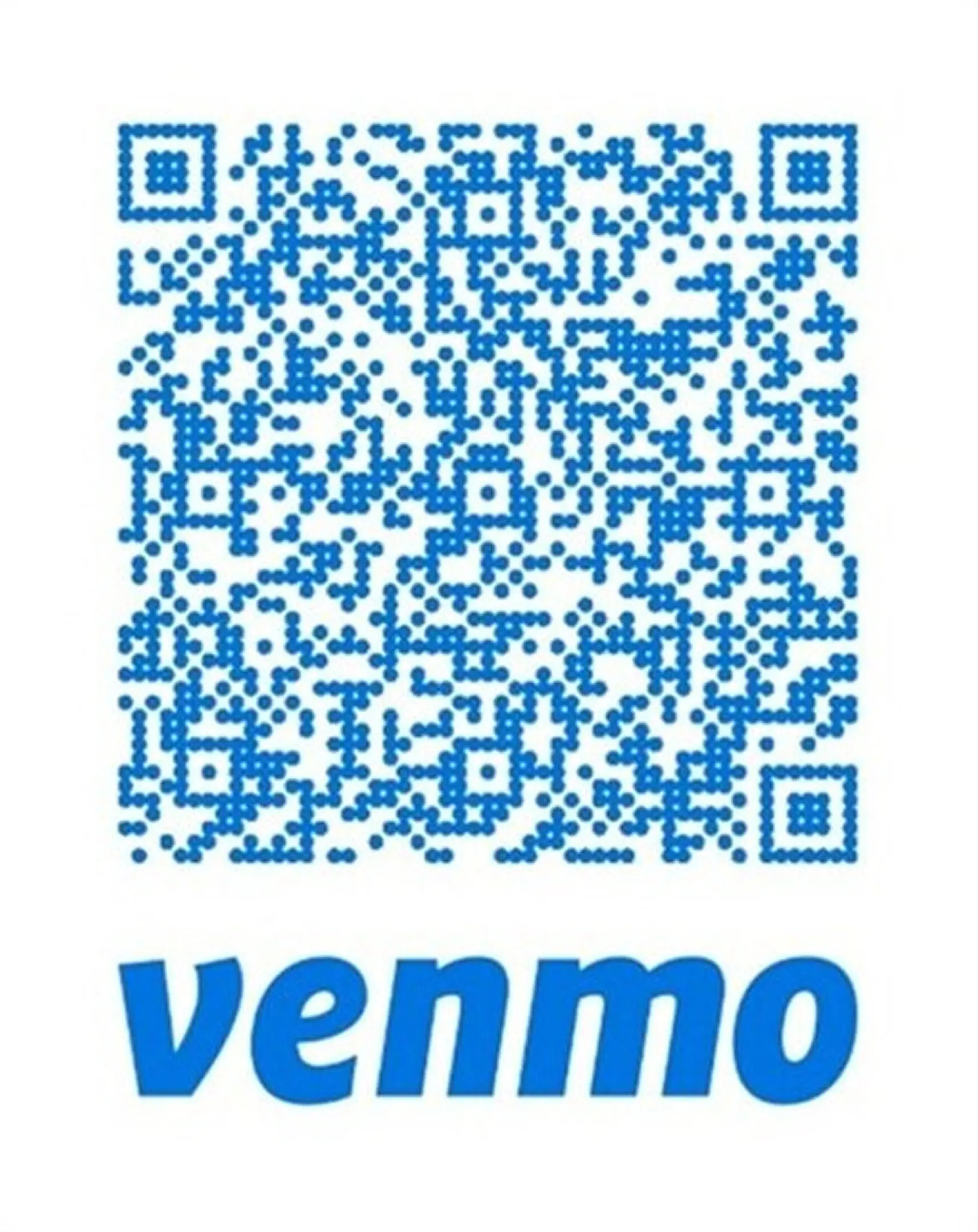 Blue Venmo QR code with logo beneath it.