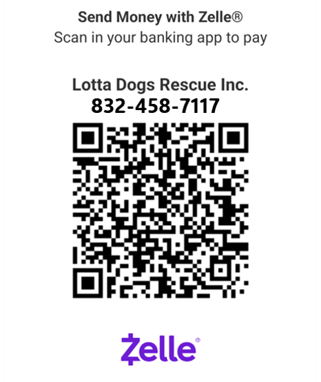 QR code for Lotta Dogs Rescue Inc. payment via Zelle.